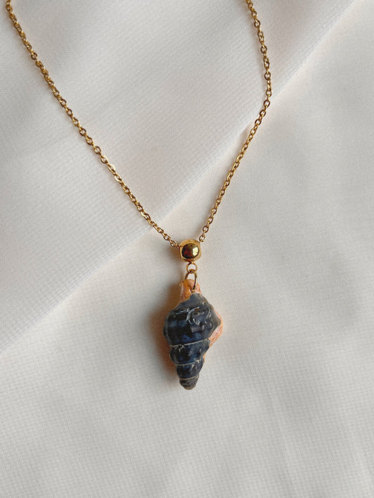 oranje met zwart schelp ketting van goud rvs